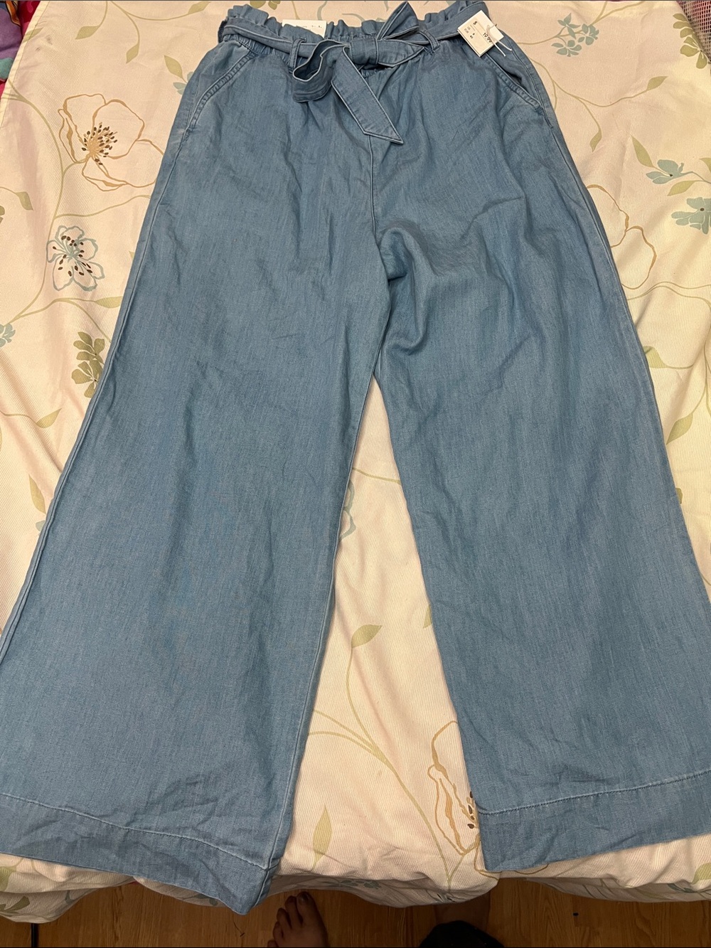 H&M light Wash Wide Leg Tie-Waist Pants